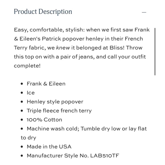 New RARE Color Frank & Eileen Patrick Triple Fleece Size M light lavender/lilac - Picture 3 of 3